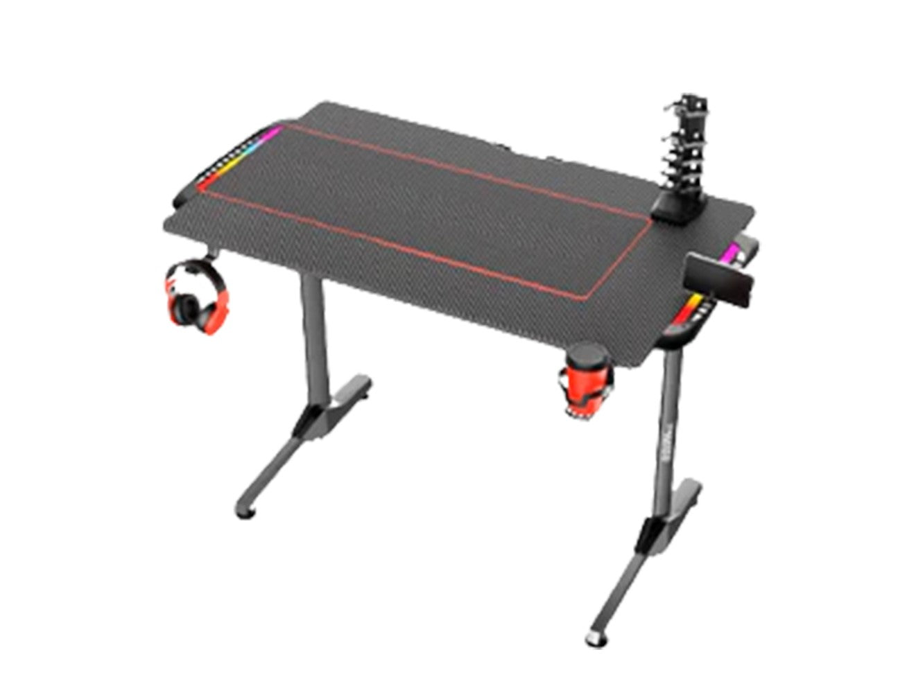 Hero Gaming Chair - Leather Dark Grey + Twisted Minds T Shaped RGB Gaming Desk Hero Gaming Chair - Leather Dark Grey + Twisted Minds T Shaped RGB Gaming Desk